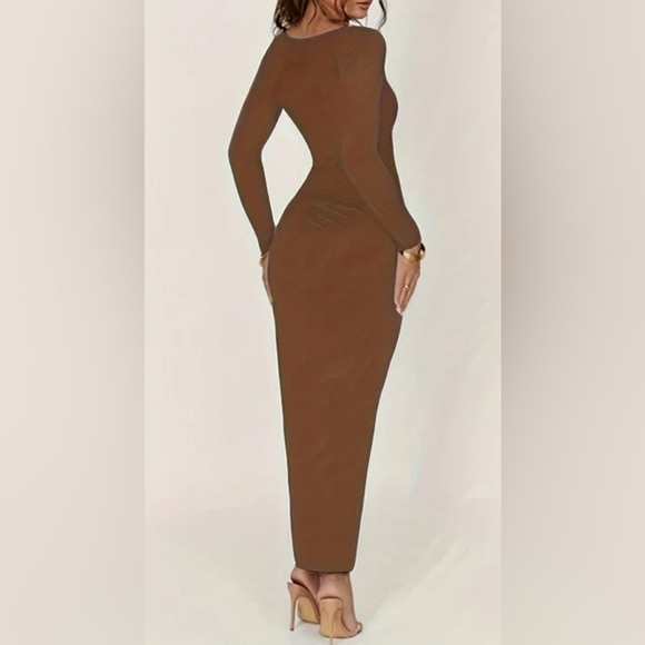 Elegant Brown Long Sleeve Dress - Picture 3 of 15